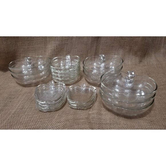 Vintage Hazel Atlas Apple Shaped Bowl & Saucer Set Dessert Dining 20-Piece Set - Picture 7 of 11